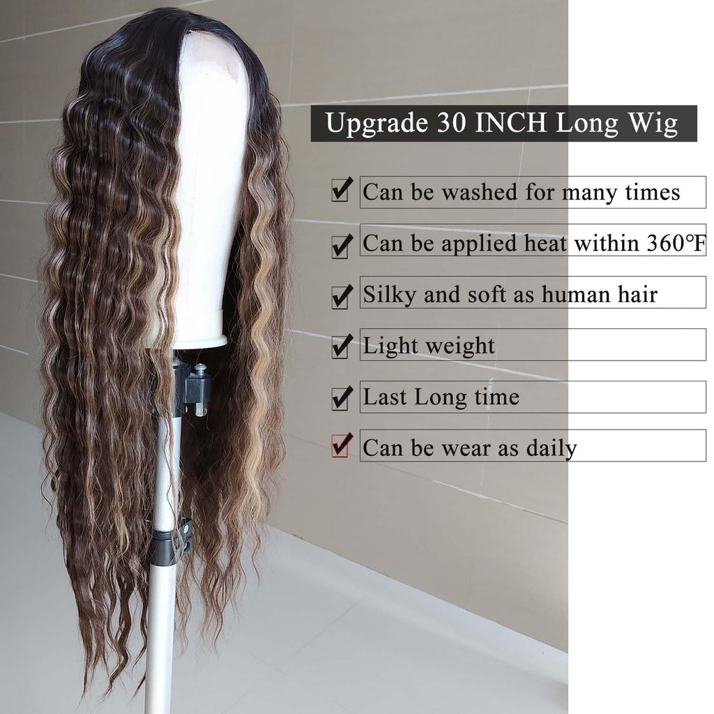 INSTASTYLE 30 Inch Synthetic Curly Wigs for Women Long Black Hair Wig Lace Front 4" Simulated Scalp Natural Loose Deep Wave Crimps Curls Wig As Hair Replacement Wigs 1B