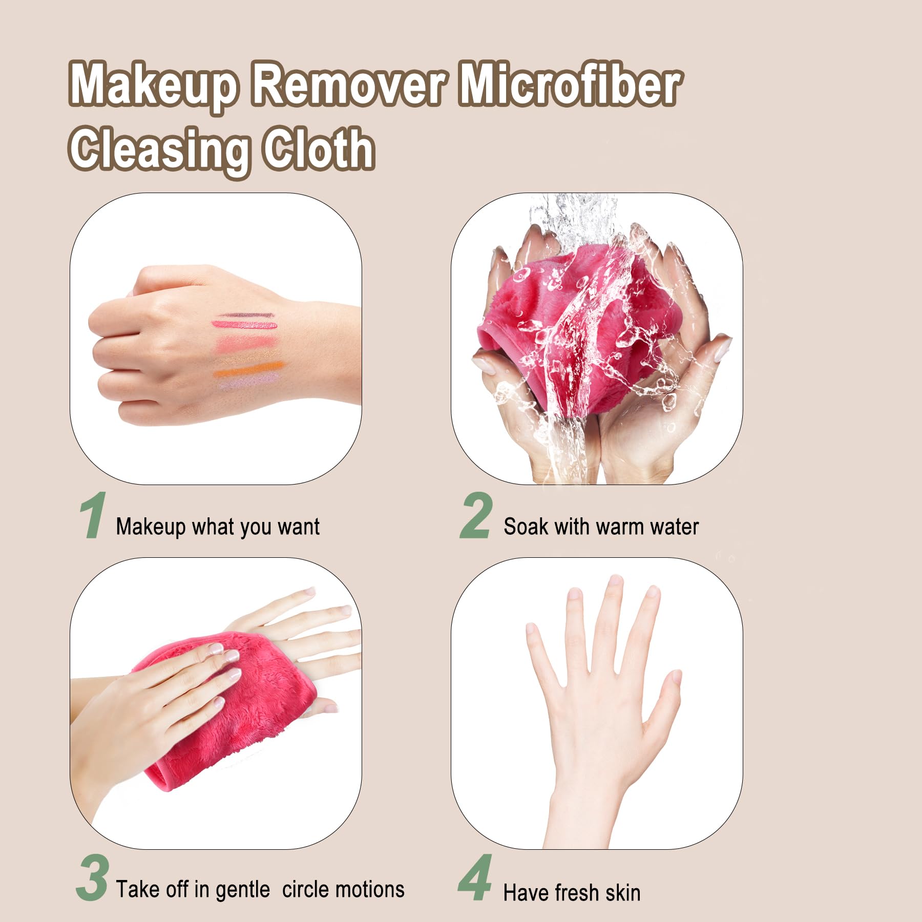 KODAMO Makeup Remover Cloth, Reusable Makeup Remover Pads Washable with Mesh Bag, Microfiber Makeup Removal Face Wash Cloths with Just Water, Gentle Soft, 12 Pack