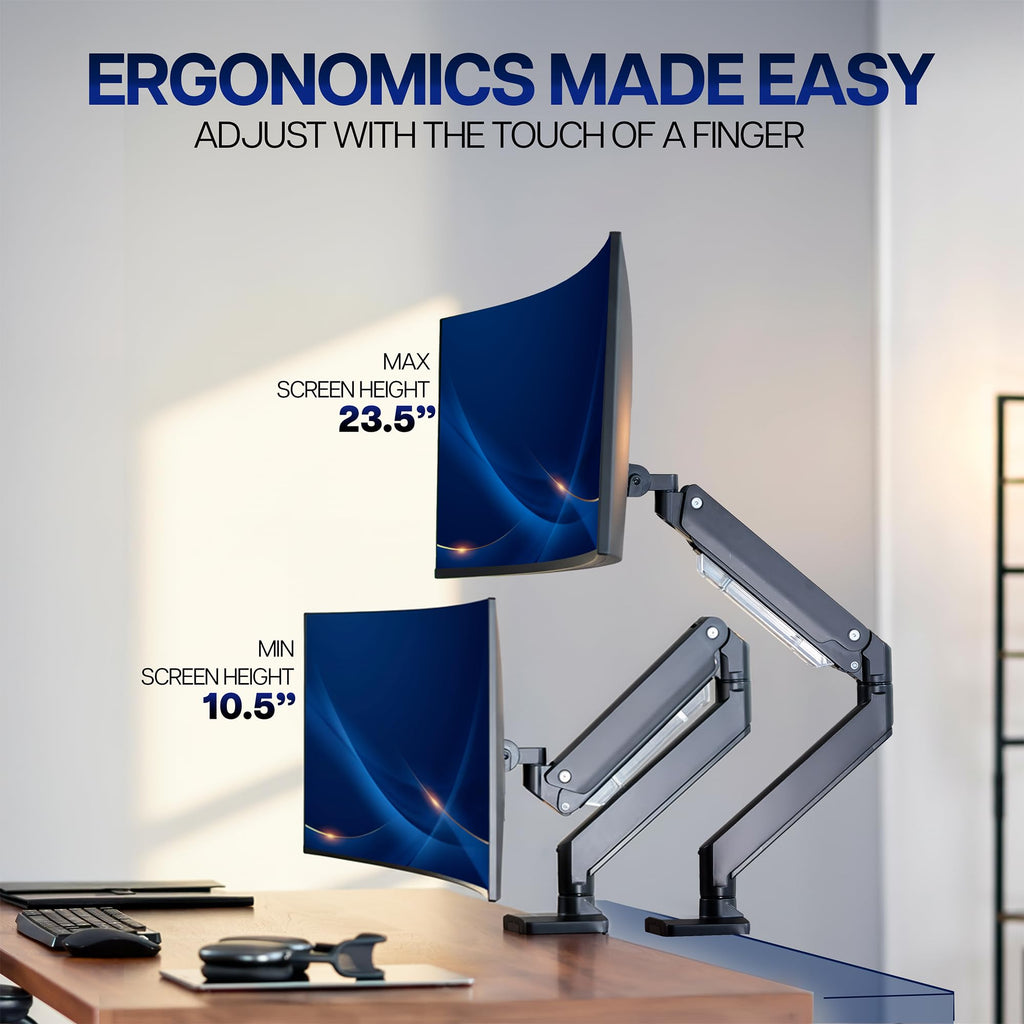 VIVO Premium Aluminum Tall Extended Monitor Arm for Ultrawide Monitors up to 49 inches and 33 lbs, Single Desk Mount Stand, Pneumatic Height Adjusting, Max VESA 100x100, Black, STAND-V101GT