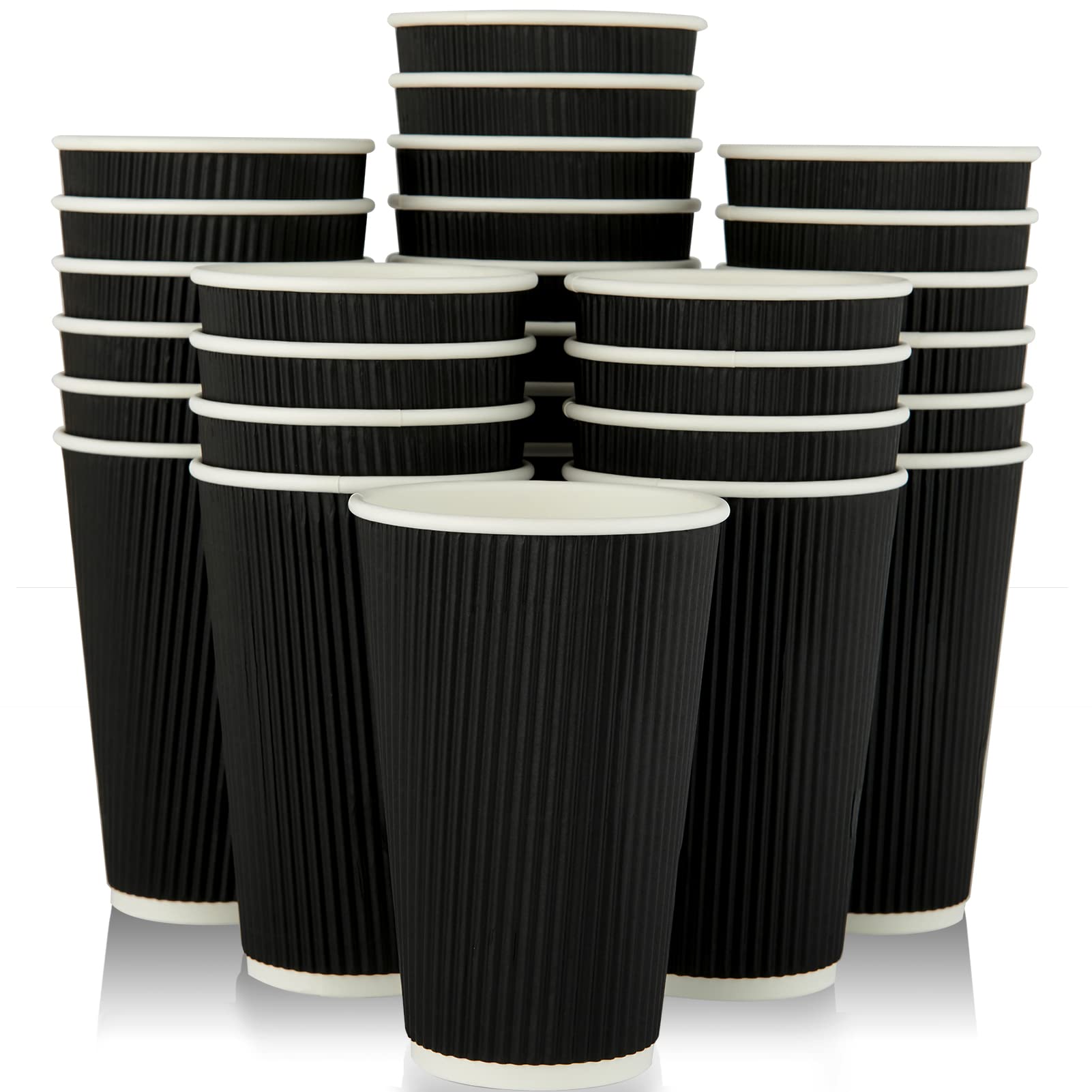 JollyPack 60 Pack 12 oz Paper Coffee Cups, Black Disposable Beverage Cups with Insulated Ripple Wall for Coffee, Tea, and Hot Chocolate