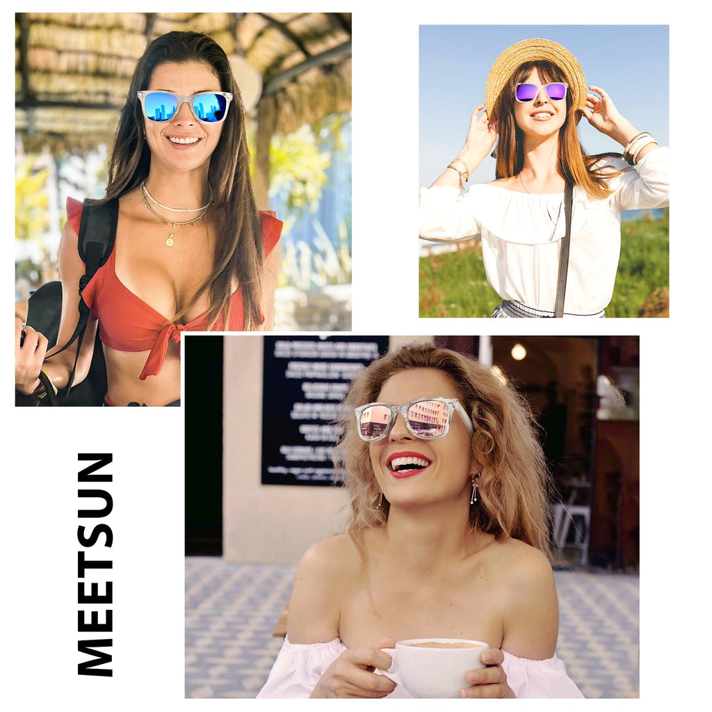 MEETSUN Retro Polarized Sunglasses for Women Men Classic Mirror Lens Driving Trendy Sun Glasses UV Protection (3 Pack)