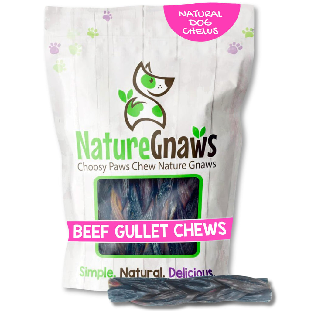 Nature Gnaws Beef Gullet Chews for Small Dogs 4-5" (20 Count) - Natural Beef Jerky Stick Dog Chew Treats - Rawhide Free
