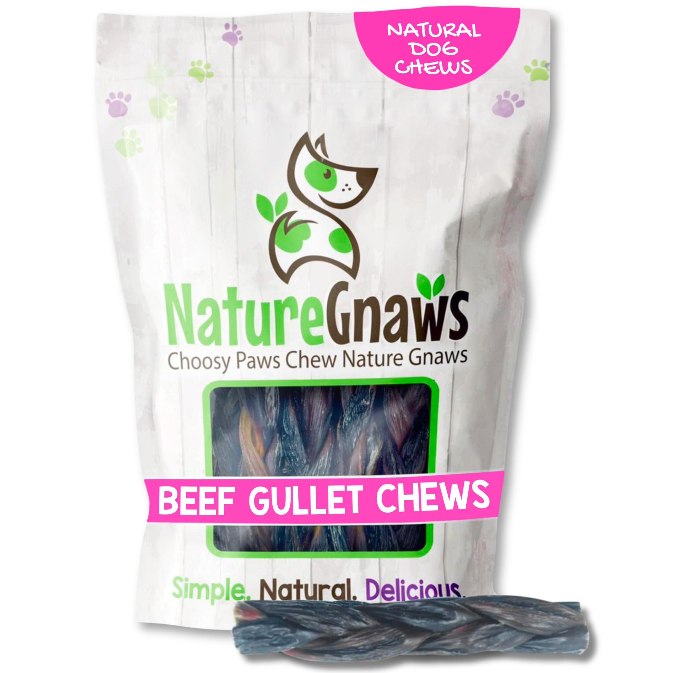 Nature Gnaws Beef Gullet Chews for Small Dogs 4-5" (20 Count) - Natural Beef Jerky Stick Dog Chew Treats - Rawhide Free