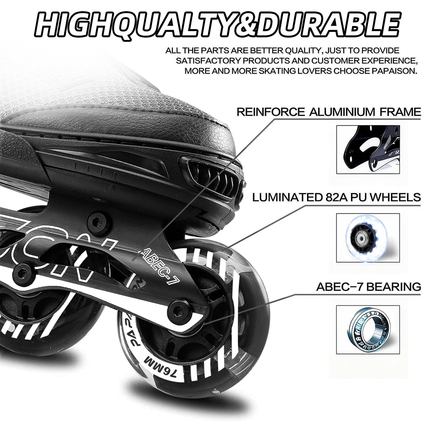 PAPAISON Adjustable Inline Skates for Kids and Adults with Full Light Up Wheels, Outdoor Roller Skates for Girls and Boys, Men and Women