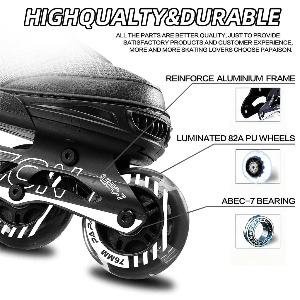 PAPAISON Adjustable Inline Skates for Kids and Adults with Full Light Up Wheels, Outdoor Roller Skates for Girls and Boys, Men and Women