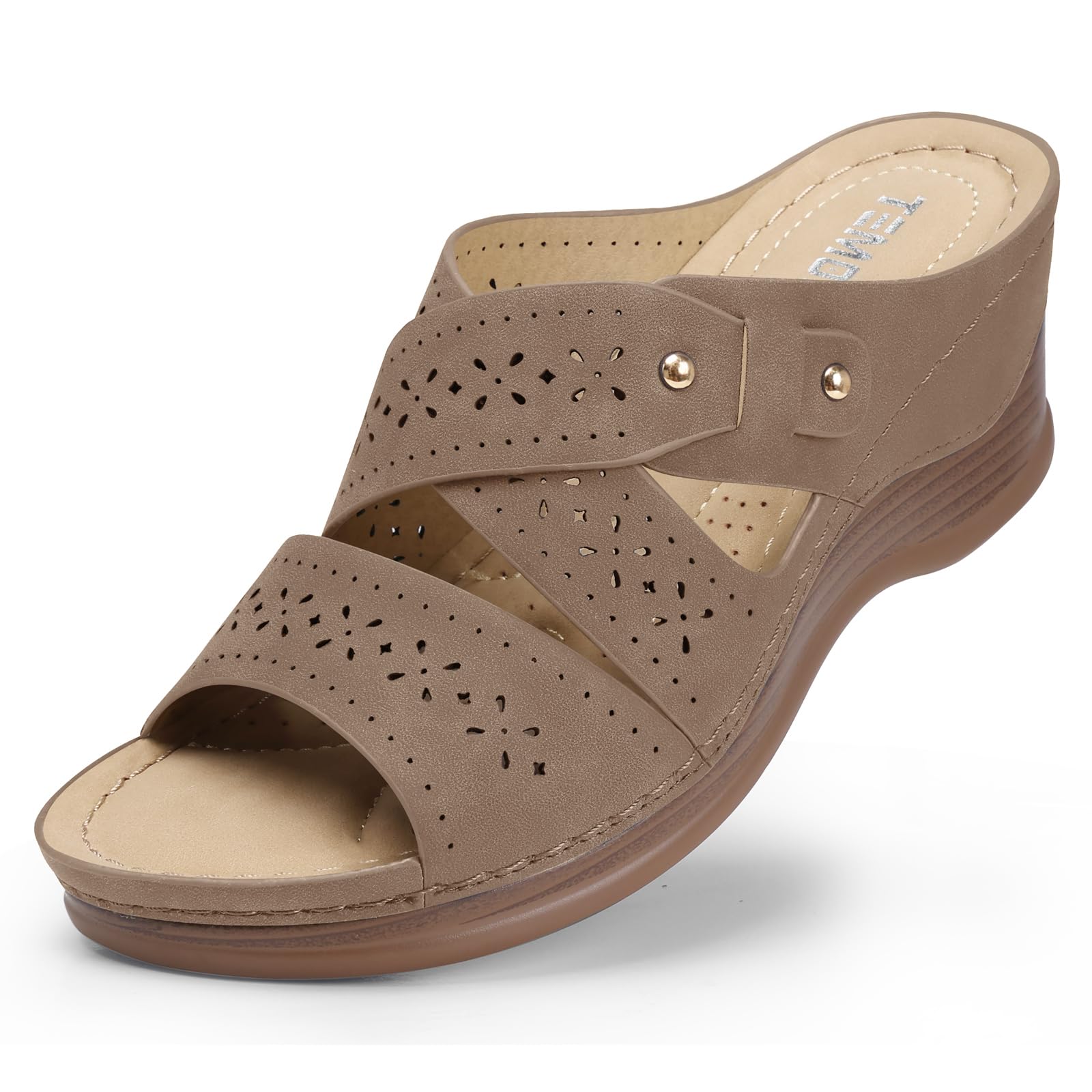 TEMOFON Wedge Sandals for Women Summer: Dressy Low Heel Sandals Black/Navy/White, Comfortable Walking, Arch support, Casual Slip on Summer Shoes, Size 5-11
