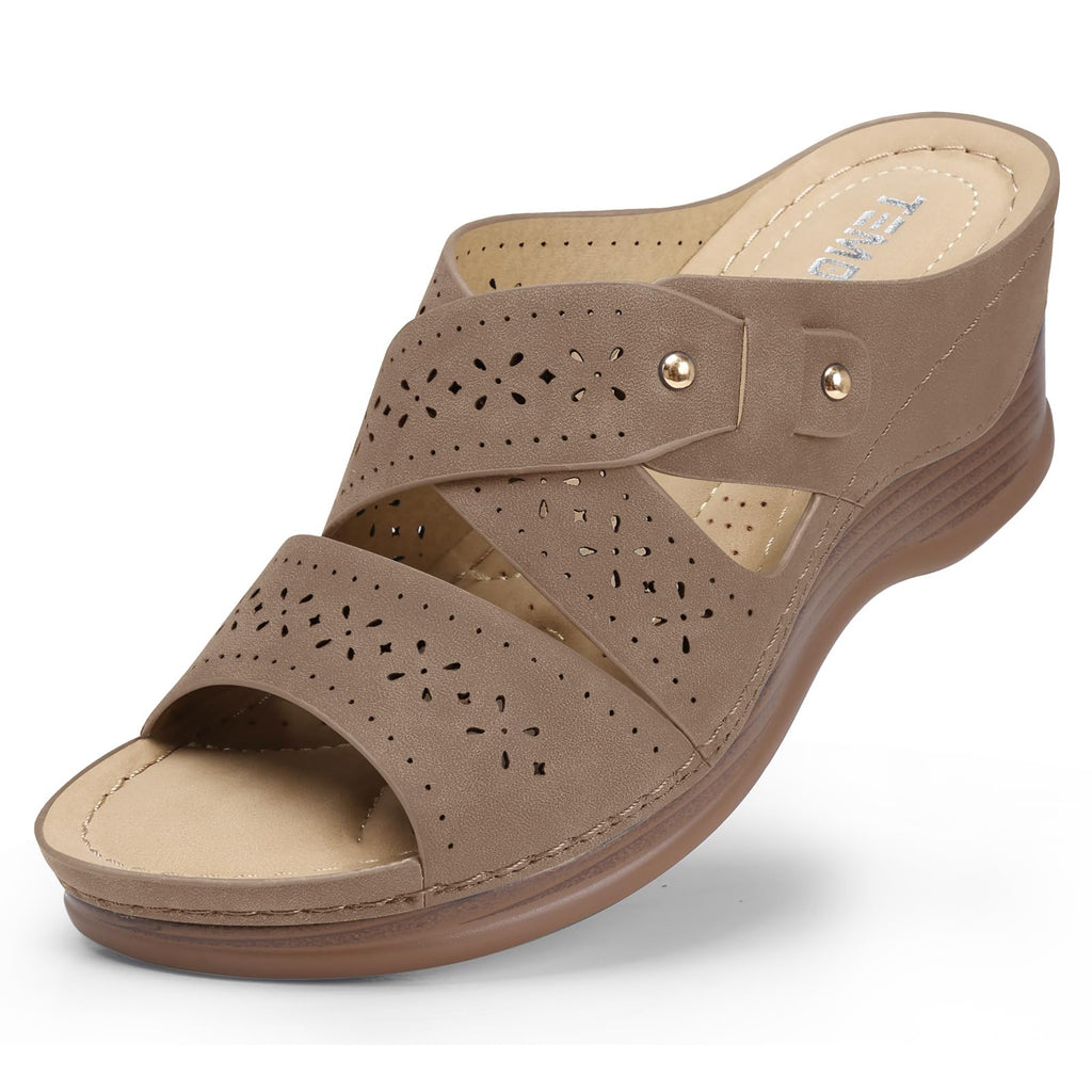 TEMOFON Wedge Sandals for Women Summer: Dressy Low Heel Sandals Black/Navy/White, Comfortable Walking, Arch support, Casual Slip on Summer Shoes, Size 5-11