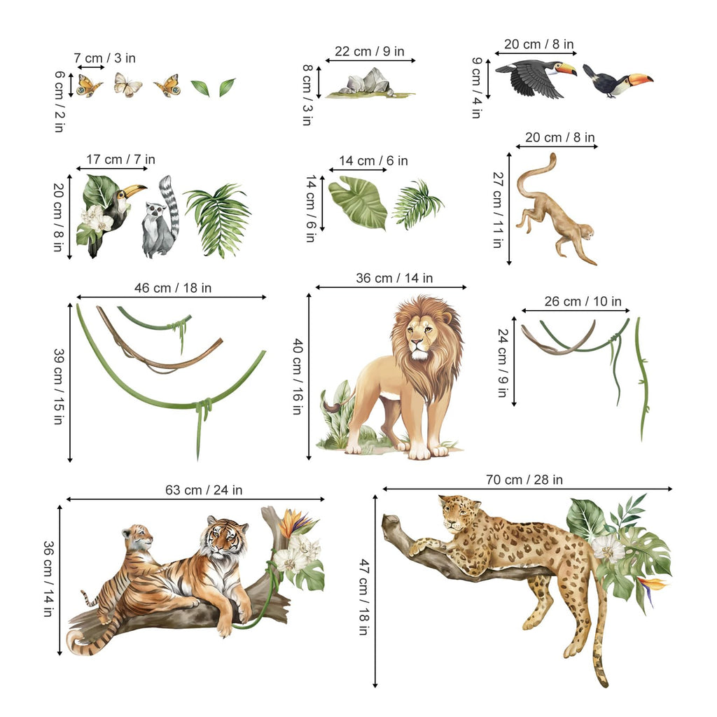 decalmile Jungle Animals Safari Wall Decals Lion Monkey Koala Wall Stickers Baby Nursery Kids Room Toddler Room Wall Decor