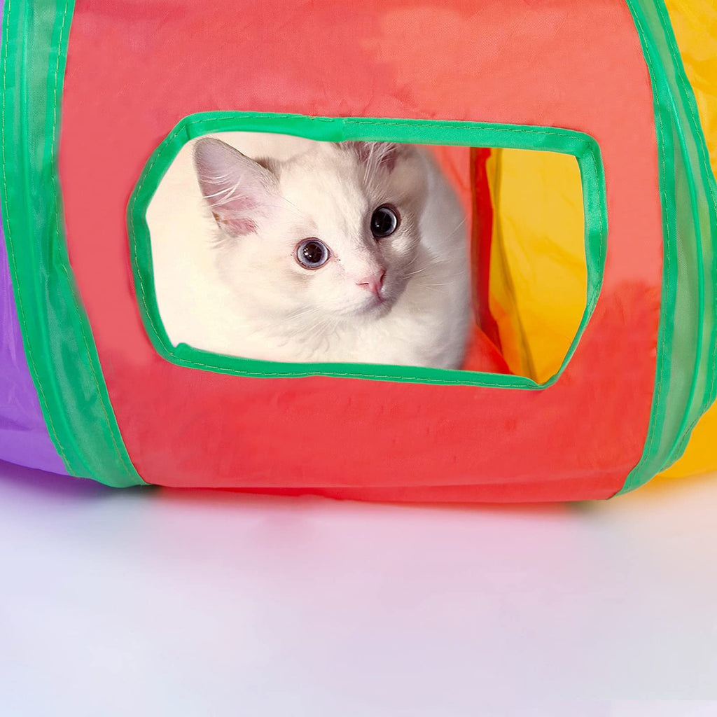 Sheldamy Cat Tunnel, 2-Way Collapsible Play Tunnel, Interactive Toy Maze for Small Animals, Suitable for Kittens, Puppies, Rabbits, Ferrets, Blue & Black