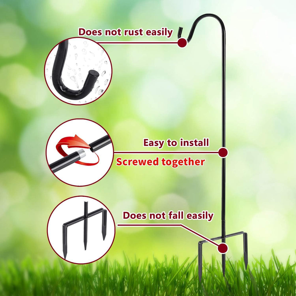 EXCMARK Shepherd Hook Adjustable Height 32/24/16’’ 1/2 inch Thick Use at Weddings, Hanging Solar Lights, Lanterns, Bird Feeders, Metal Hanger Hook (Black,32inch). U.S. Patent.