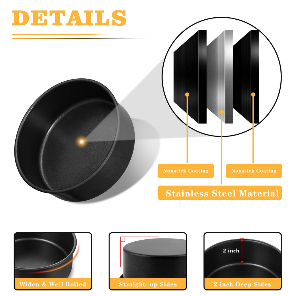 E-far 4 Inch Cake Pan Set of 3, Nonstick Stainless Steel Mini Round Cake Pans Tin, Small Size for Baking Smash Cakes/Cheesecake, Stainless Steel Core & Non-toxic Coating, Straight Side & 2 Inch Deep