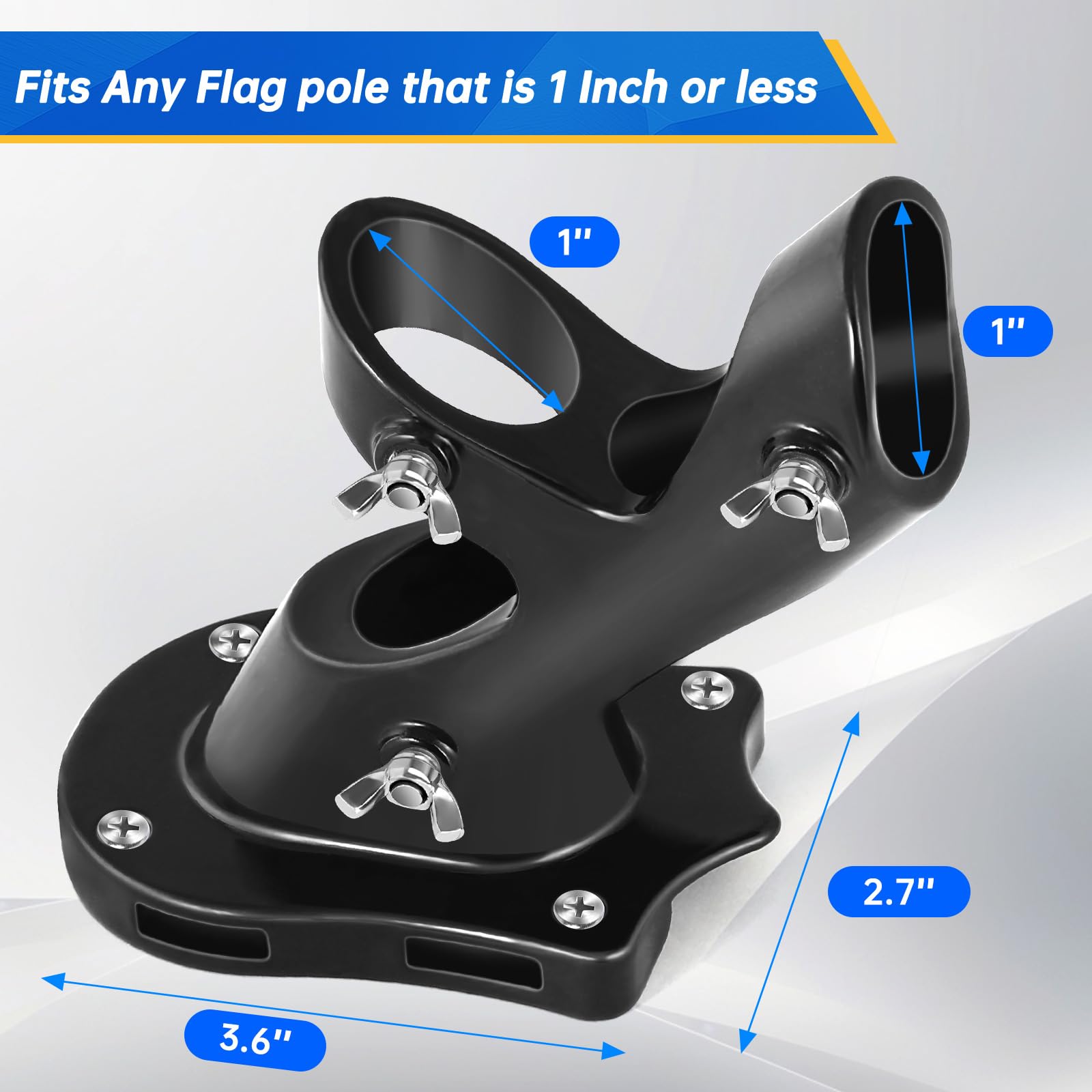 Flag Pole Holder, Anovo Flag Pole Brackets Mount Outside House Heavy-Duty Aluminum Metal Rust Proof Bracket 1" Inner Diameter 2 Positions with Hardwares for Outdoor Wall Mounting Porch(Black-1 Pack)