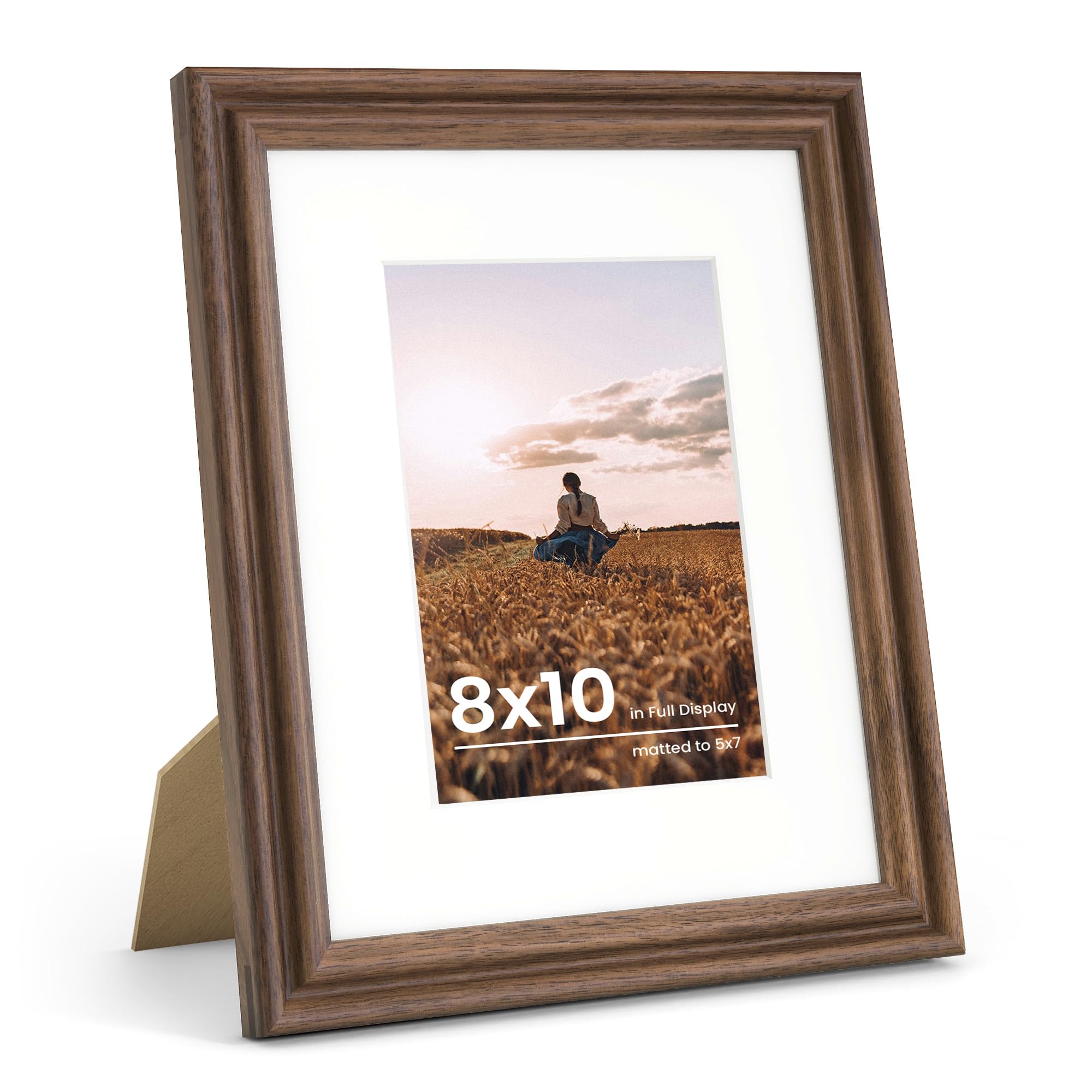 Fun Memories 5x7 Picture Frame with Mat for 4x6 Photo, Solid Elm Wood & Tempered Glass, Rustic Wall & Tabletop Display Frame, Grey, 1 Pack