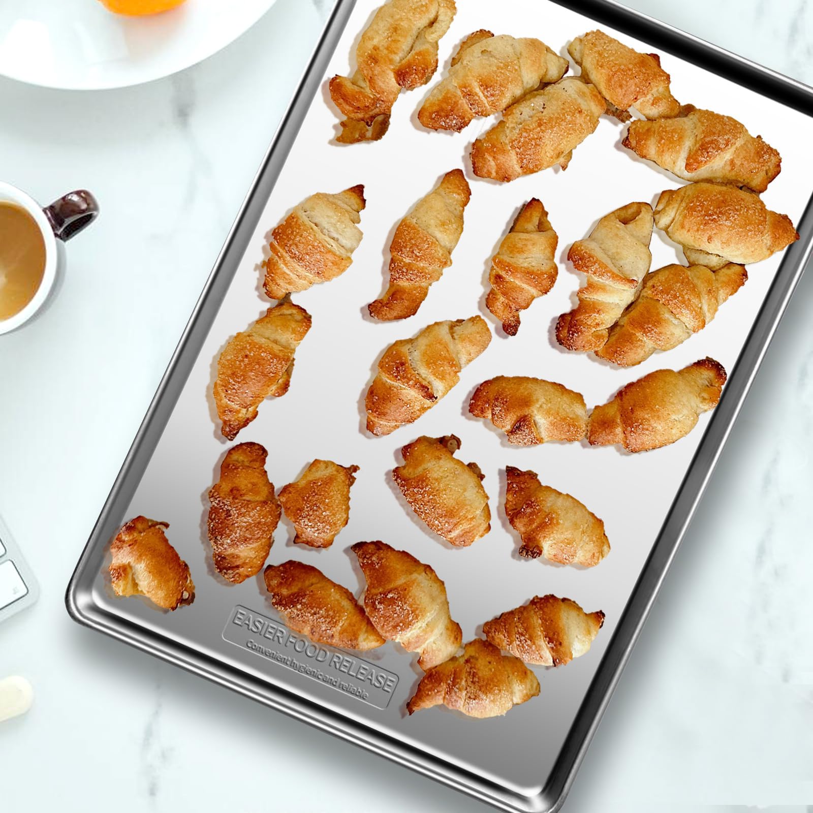 Stainless Steel Baking Sheet Set of 2-16" x 12" x 1" Heavy Duty Cookie Sheets for Baking, Rust & Warp Resistant Oven Tray, Non Toxic & Dishwasher Safe Baking Pans for Cooking, Roasting, Broiling