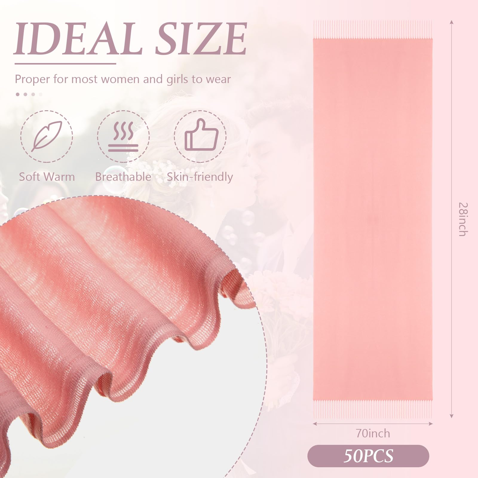 Ramede 50/100 Bulk Wedding Shawl Scarf for Women 79 x 28 Guests Shawl Wraps Gifts for Women Bridal Shawls with Thank Cards