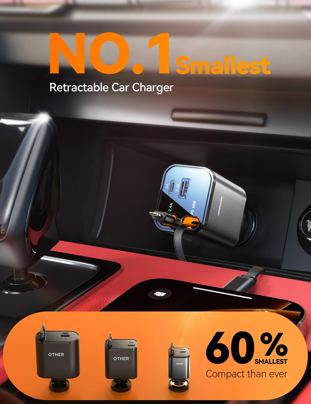 [2026 Ultra-Compact] 84W Retractable Car Charger, [PD 45W] Car Charger USB C for iPhone 16 17 Pro Fast Charging, Car Accessories Travel Essentials Gifts for Women Men for iPhone 17 Air 16 15 14 13 12