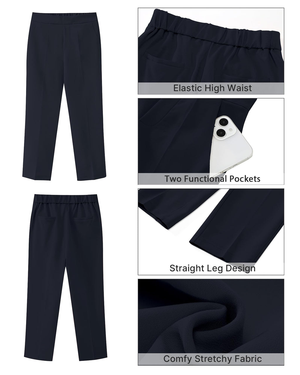 GRAPENT Capri Pants for Women High Waisted Pull On Dress Pants Slim Straight Leg Stretchy Waist Capris Trousers Pants