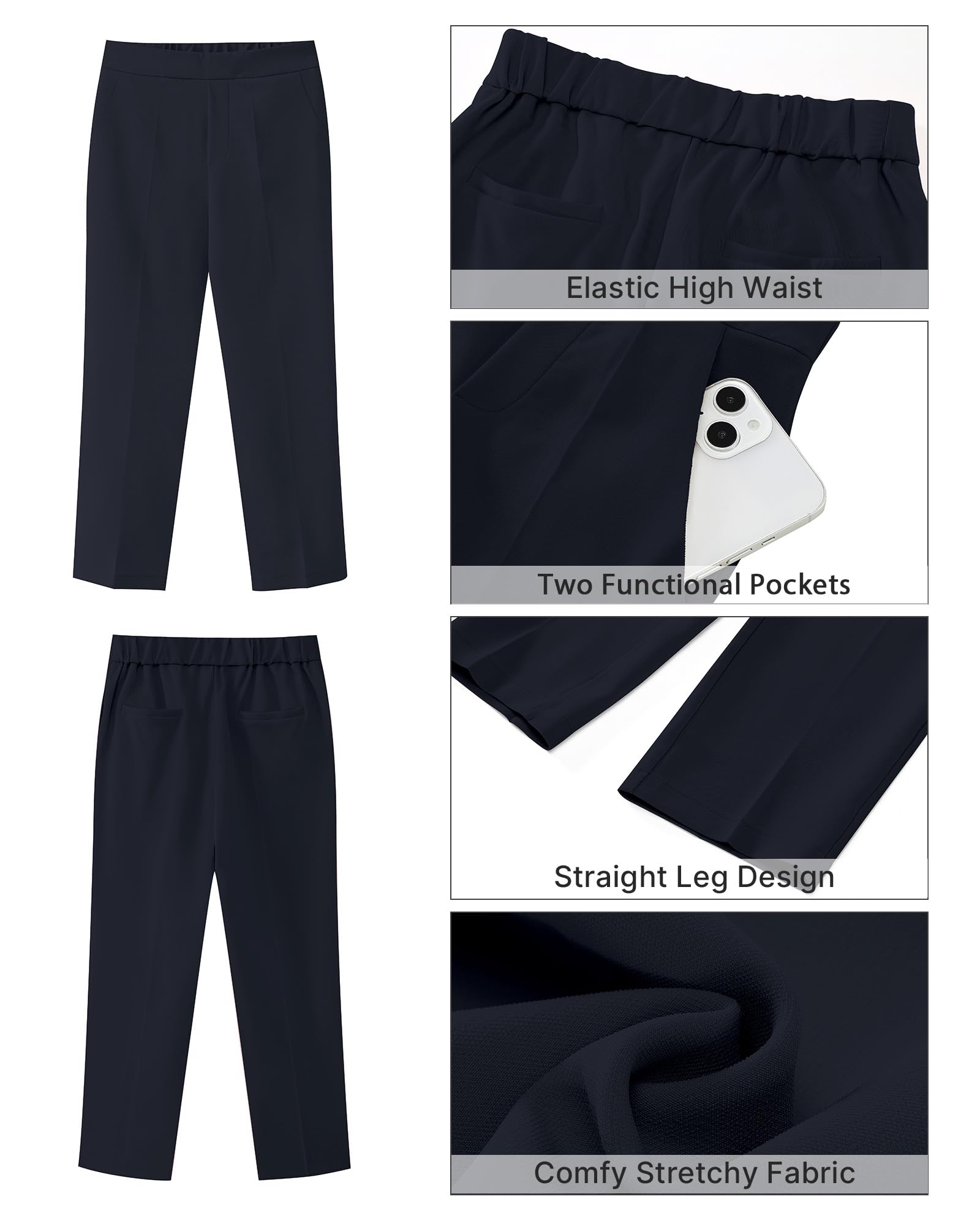 GRAPENT Capri Pants for Women High Waisted Pull On Dress Pants Slim Straight Leg Stretchy Waist Capris Trousers Pants