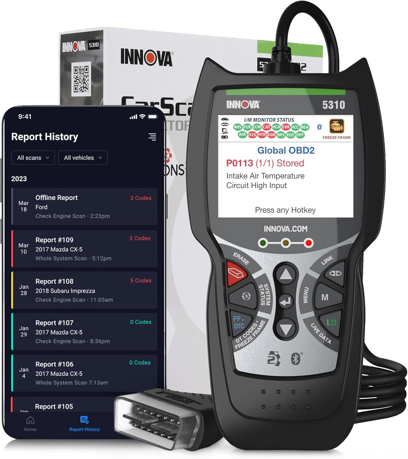 INNOVA 5310 OBD2 Scanner – ABS & SRS Code Reader, Check Engine Light Diagnostic Tool with Battery Test, Oil Reset, Live Data – Works with Most OBDII Vehicles 1996 & Newer