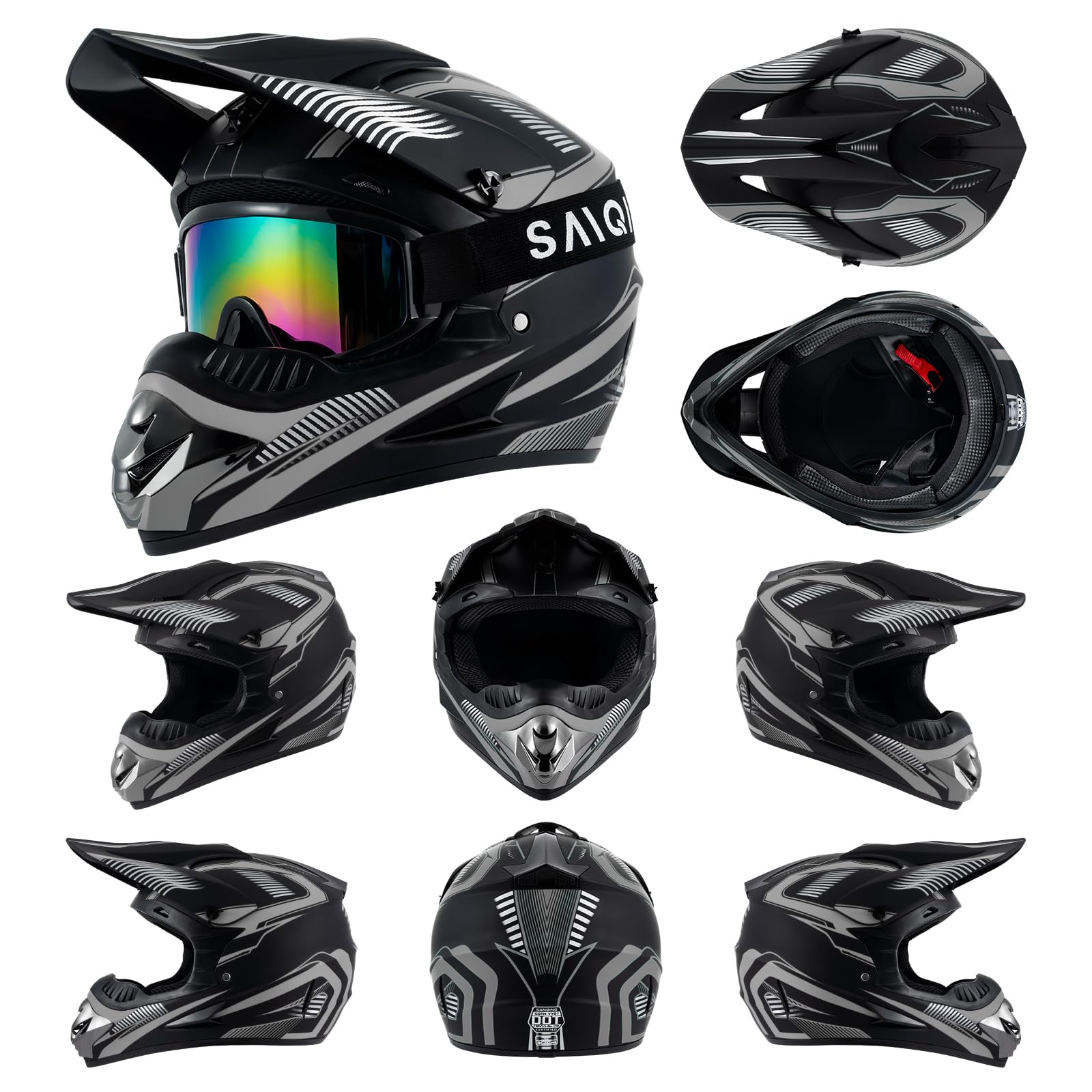 Youth Kids Motocross Helmet Full Face Motorcycle Dirt Bike Off-Road Mountain Bike BMX MX ATV Helmet,DOT Approved,W/Gloves Goggles Mask 4Pcs Set (Black, S)