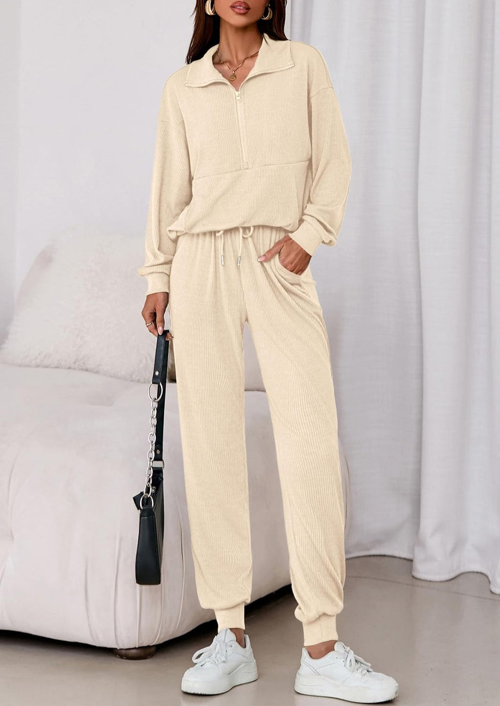 PRETTYGARDEN Women's Fall 2 Piece Lounge Sets Zip Up Sweatshirt Jogger Pants Sweat Track Suits Travel Outfit Winter Clothing