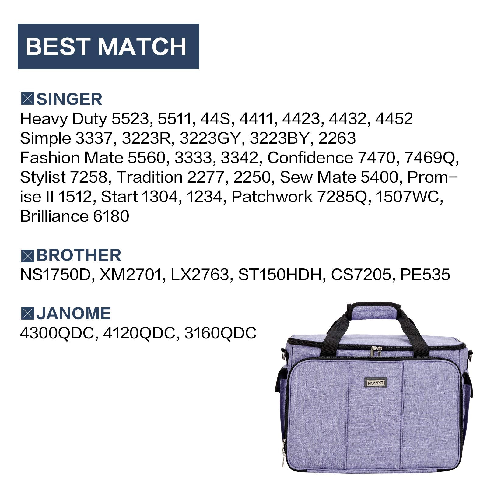 HOMEST Sewing Machine Carry Case, with Shoulder Strap and Front Pocket | Fits most standard Singer, Brother and Janome machines, with storage pockets for sewing accessories and tools, Floral