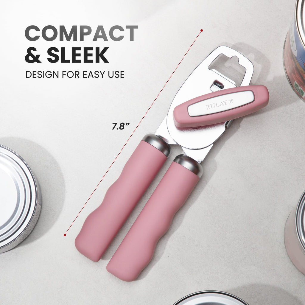 Zulay Kitchen Heavy Duty Stainless Steel Can Opener Manual with Bottle Opener - Rust Proof Manual Can Opener With Turn Knob & Comfy Soft Grip Handles - Airy Lilac