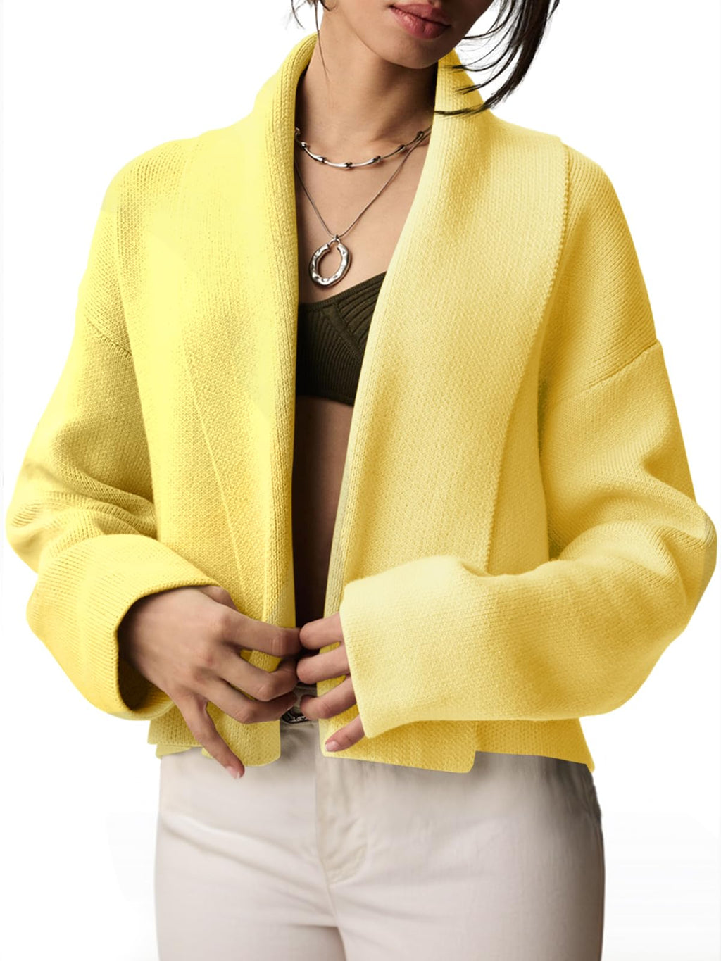 Saodimallsu Womens Cropped Cardigan Open Front Shawl 2026 Fall Trendy Long Sleeve Sweater Jacket