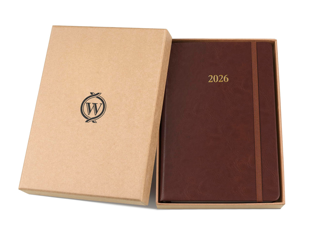 Wykeham's Executive 2026 Daily Journal Planner – US Public Holidays & Format – Customization Available (Brown, 6" x 4.5")