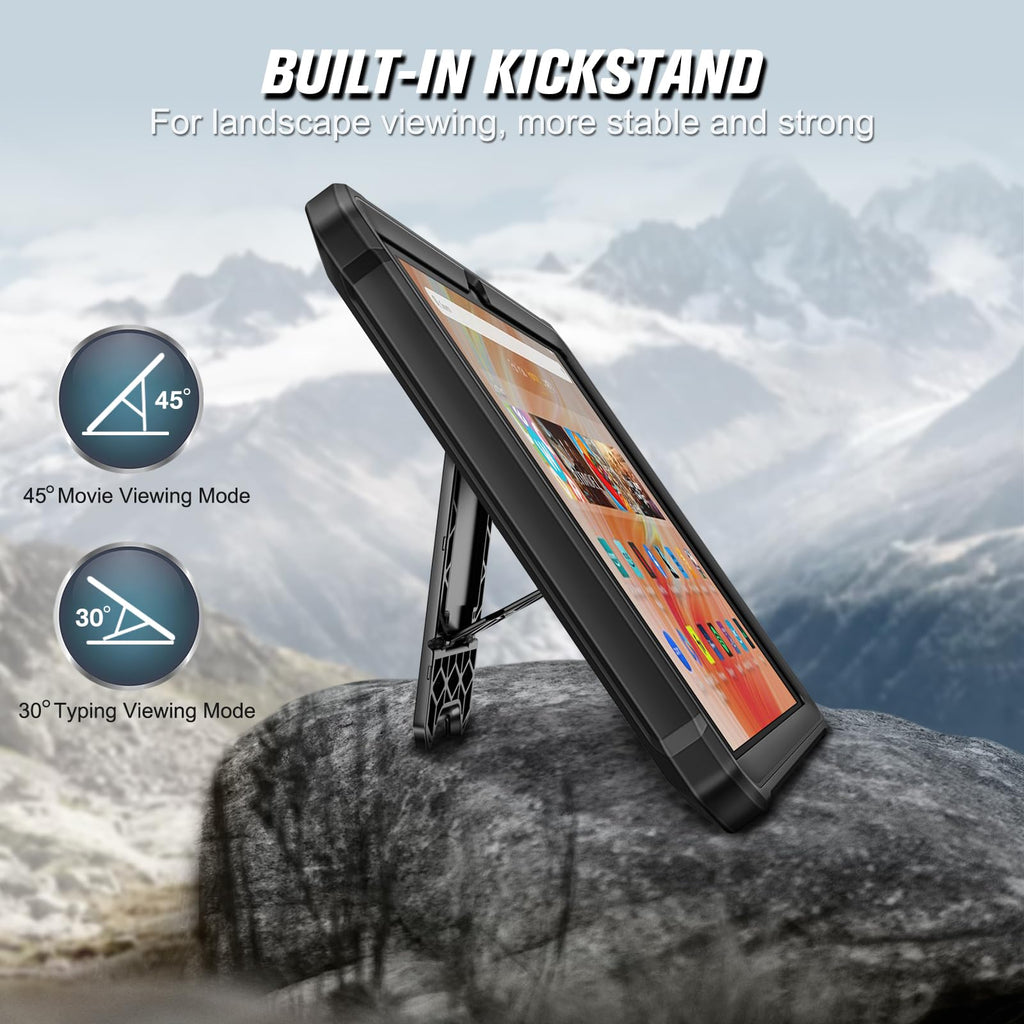 Fintie Shockproof Case for All-New Fire HD 10 Tablet (13th Generation 10.1", 2023 Release), [Tuatara] Rugged Unibody Hybrid Bumper Kickstand Cover with Built-in Screen Protector, Black