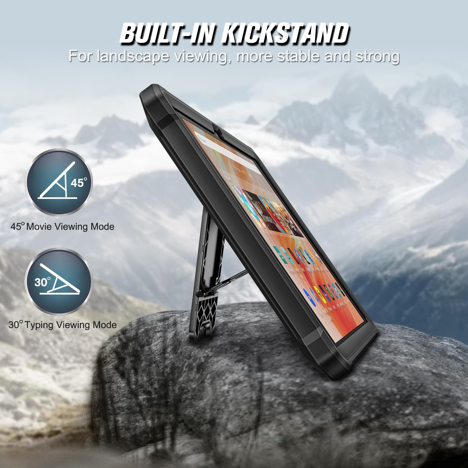 Fintie Shockproof Case for All-New Fire HD 10 Tablet (13th Generation 10.1", 2023 Release), [Tuatara] Rugged Unibody Hybrid Bumper Kickstand Cover with Built-in Screen Protector, Black