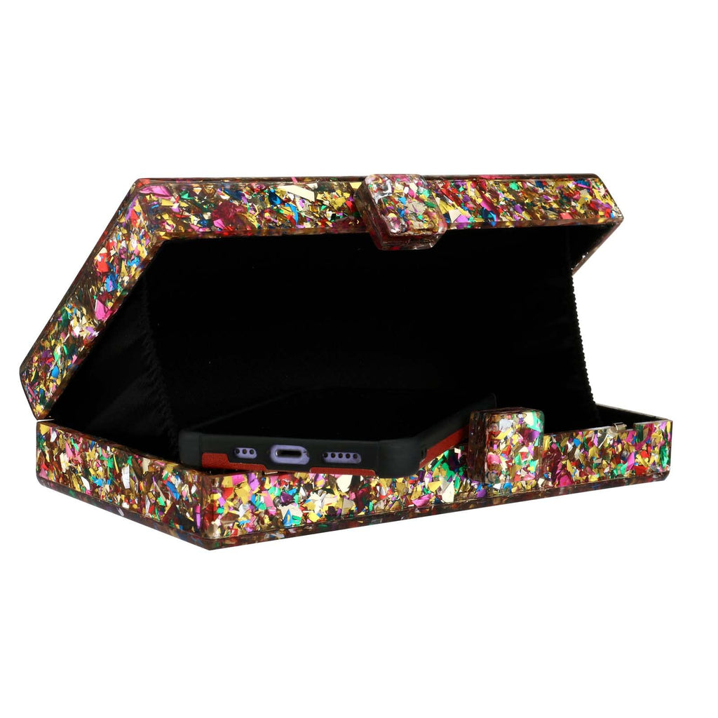 Gets Acrylic Purses and Handbags for Women Multicolor Perspex Geometric Patterns Box Clutch Banquet Evening Crossbody Handbag