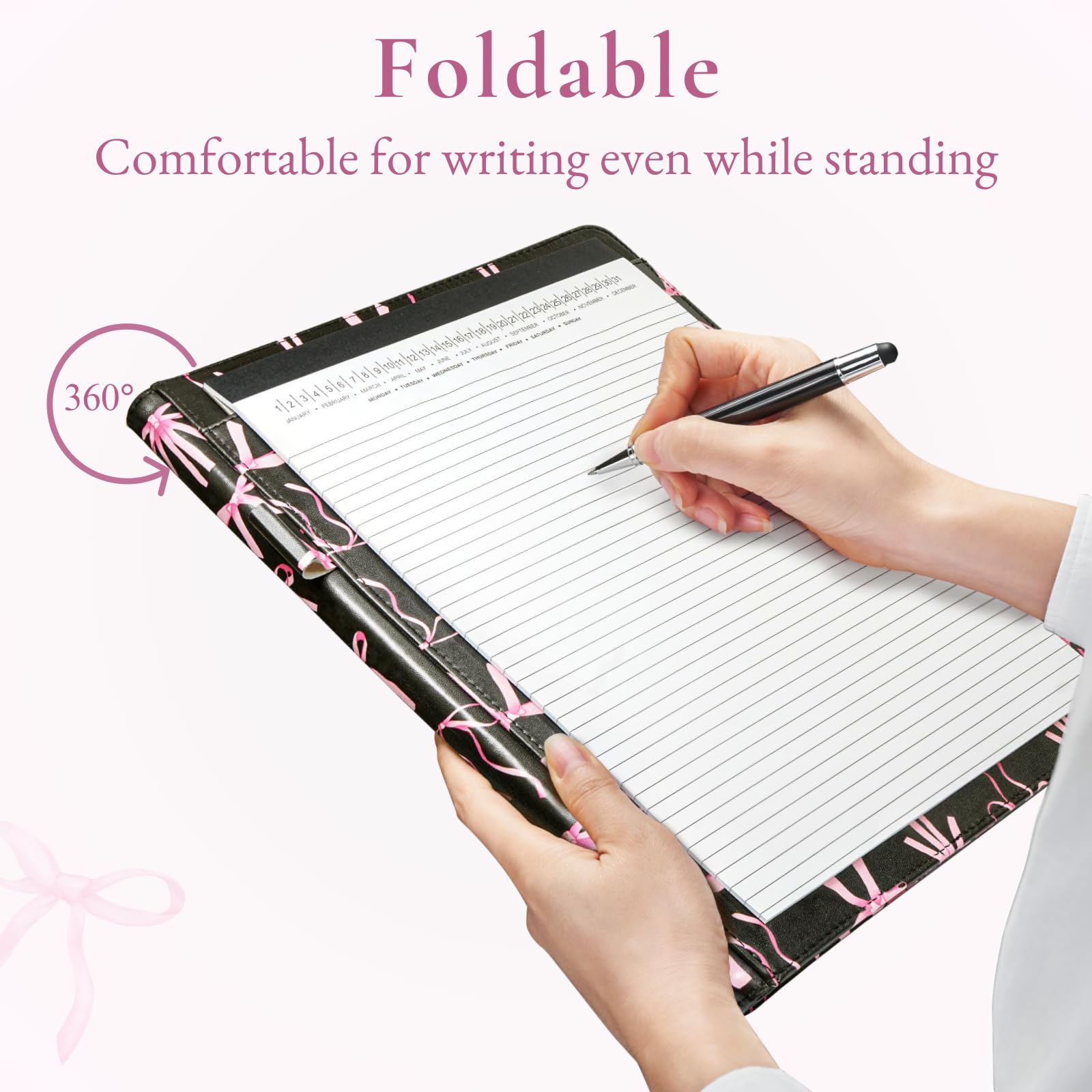 Padfolio Portfolio Resume Folder with Pocket, Premium Faux Leather Interview Writing Legal Pads Document Organizer Portfolio with Business Card Holder (Black)