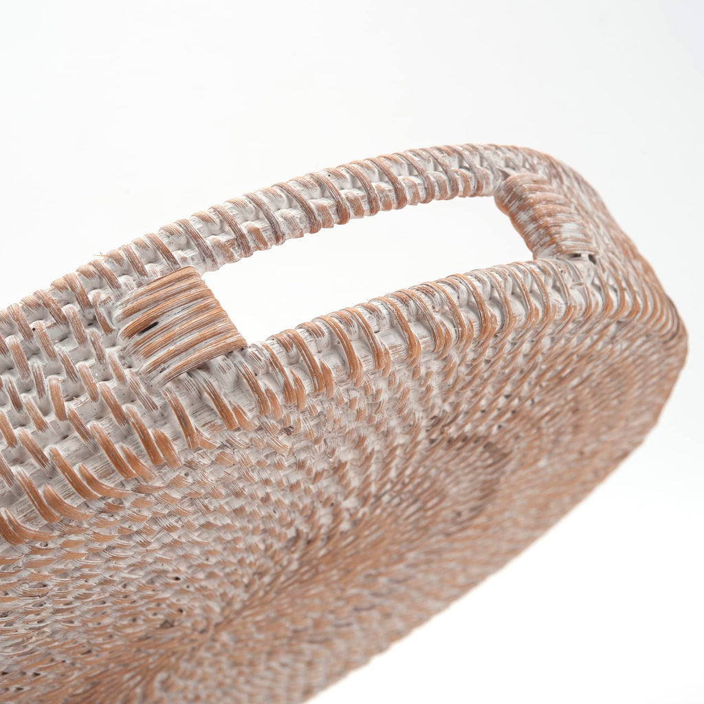 Round Rattan Serving Tray Decorative Woven Ottoman Trays with Handles for Coffee Table Natural (Small 11.8 inch x 2 inch)