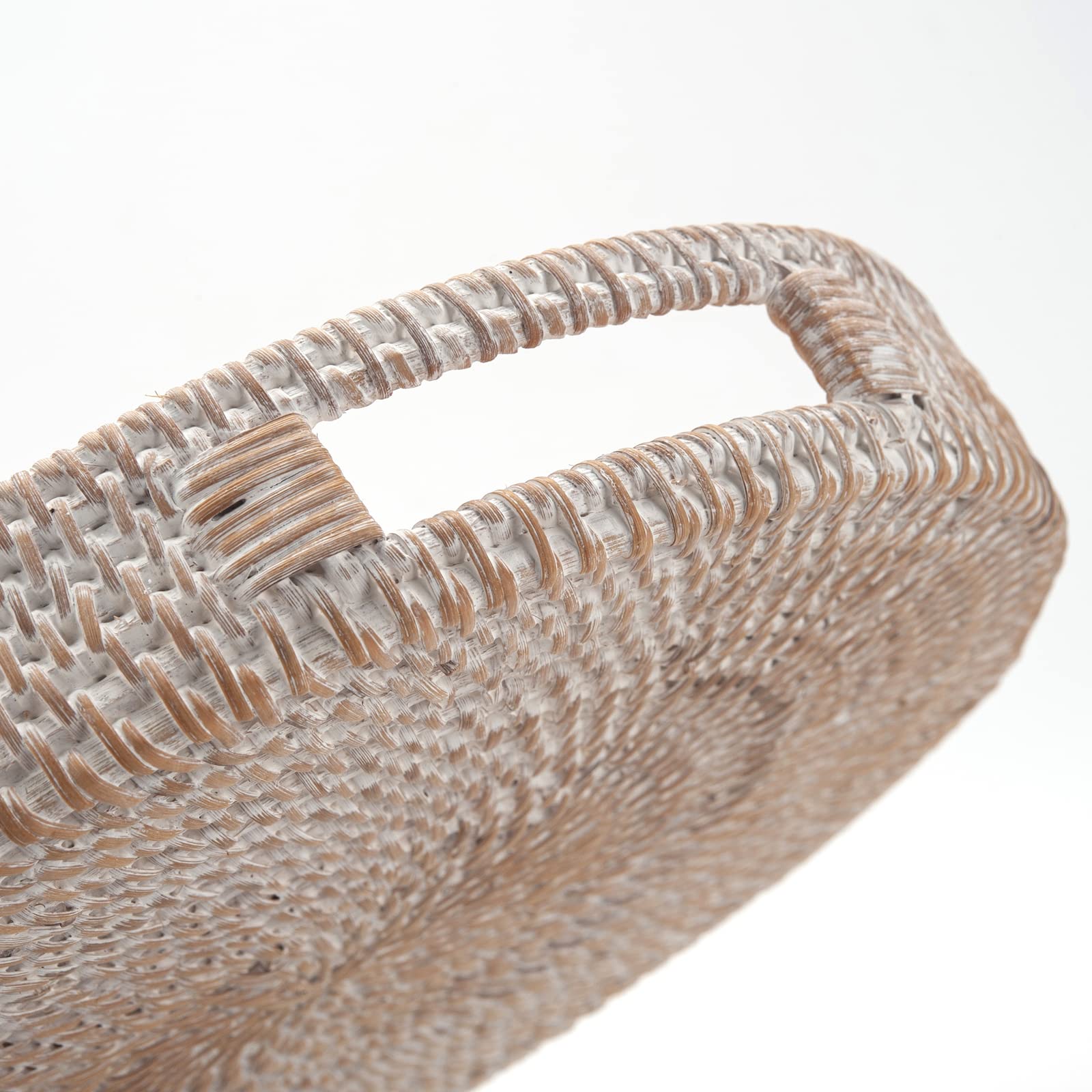 Round Rattan Serving Tray Decorative Woven Ottoman Trays with Handles for Coffee Table Natural (Small 11.8 inch x 2 inch)