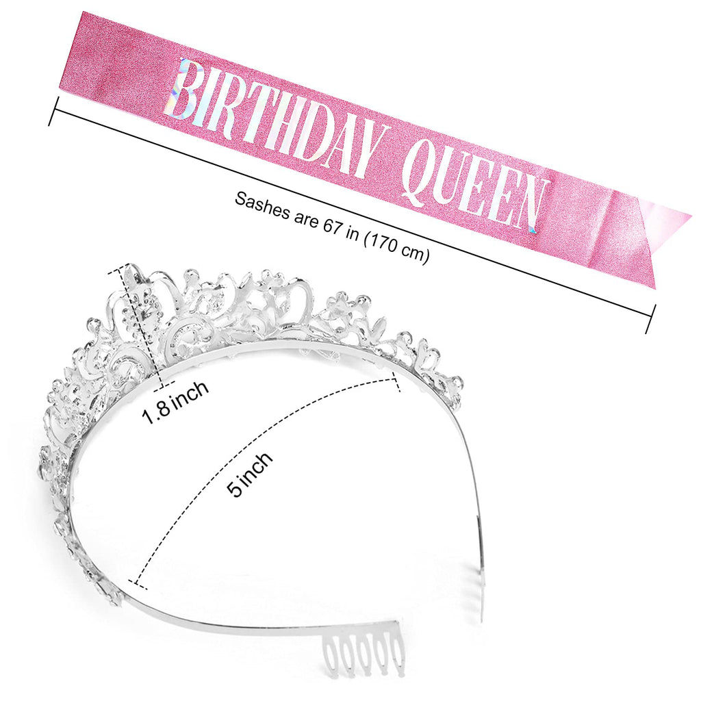 COCIDE Birthday Silver Tiara and Crowns Kit - Silver Tiara, Crown, Sash, Rhinestone Headband, Glitter Sash for Women & Girls Birthday Party Decorations