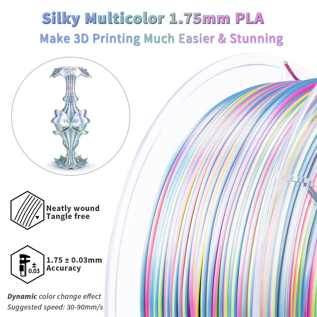 ZIRO Fast Color Change PLA, 1.75mm Color Gradient Filament, Glossy Rainbow PLA Filaments, Fit Most 3D Printer Pen, Shiny Surface 1KG/2.2lbs Spool, Aqua Sky (Silk)
