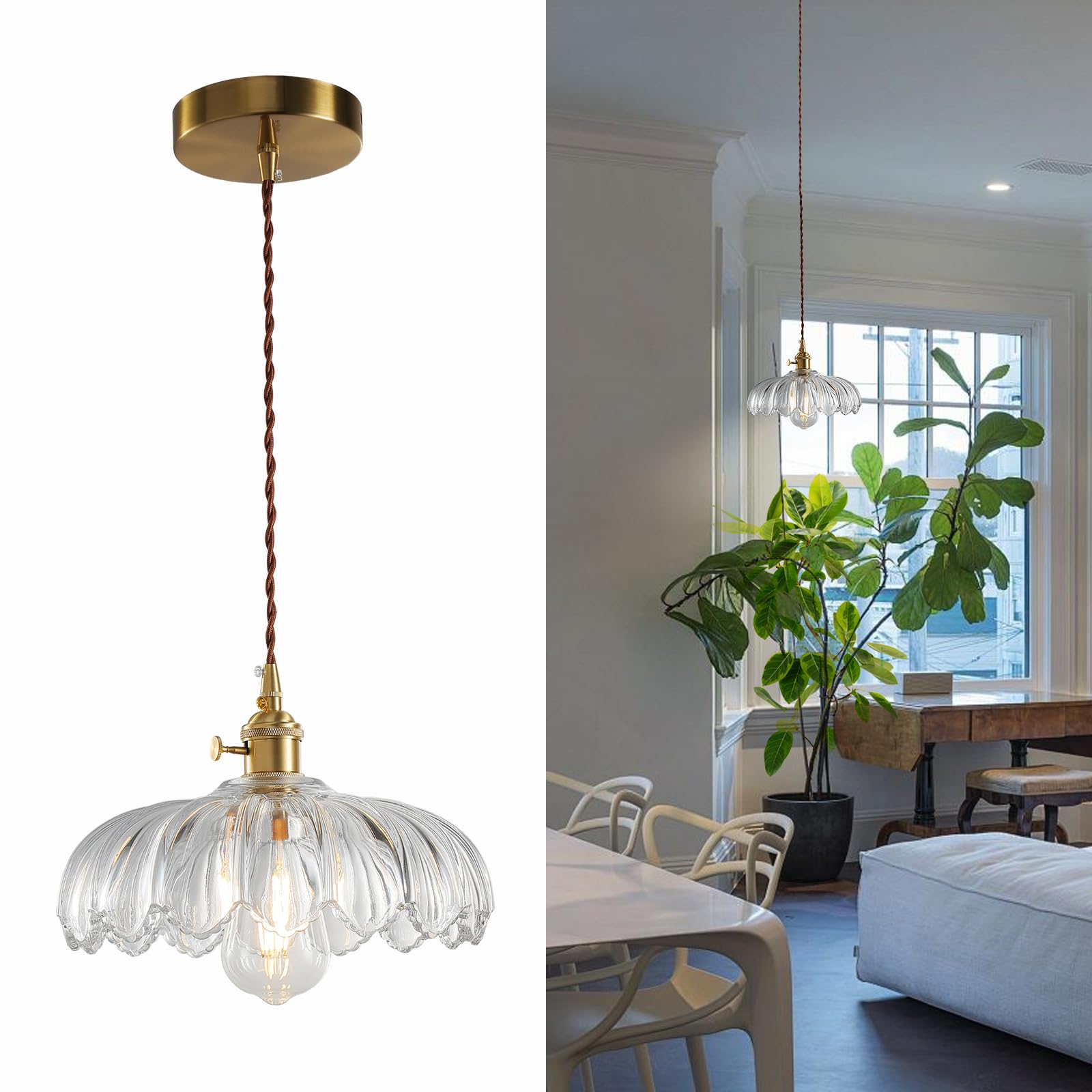 XZHGCEE Plug in Pendant Light: Amber Hanging Lamp Plug in Pendant Lamp, Glass Pendant Lighting for Kitchen Island, Bedroom, Dining Room, Living Room, No Bulb