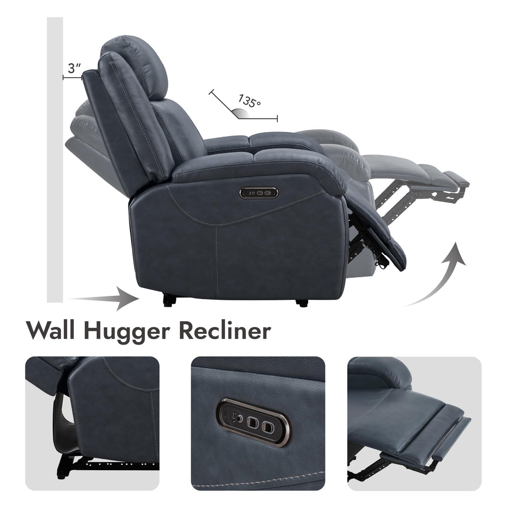 Watson & Whitely Genuine Leather Power Recliner Chairs for Adults, Wall Hugger RV Recliner with Power Headrest & Charging Ports, Electric Recliner Sofa Chair for Living Room, Black