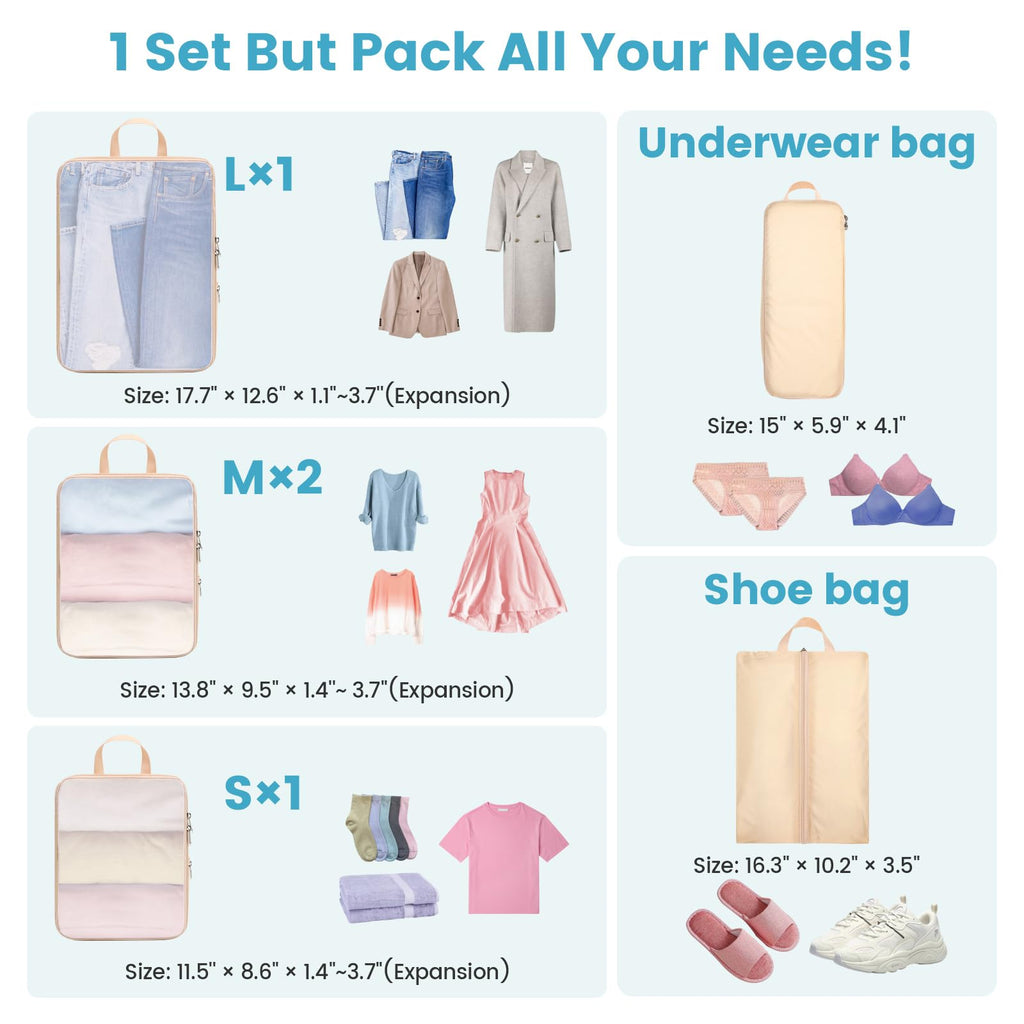 Cambond Compression Packing Cubes for Travel - Lightweight Expandable Travel Bags Luggage Organizers Travel Essentials Compression Cubes for Travel Space Saver for Carry on Suitcases Organizer