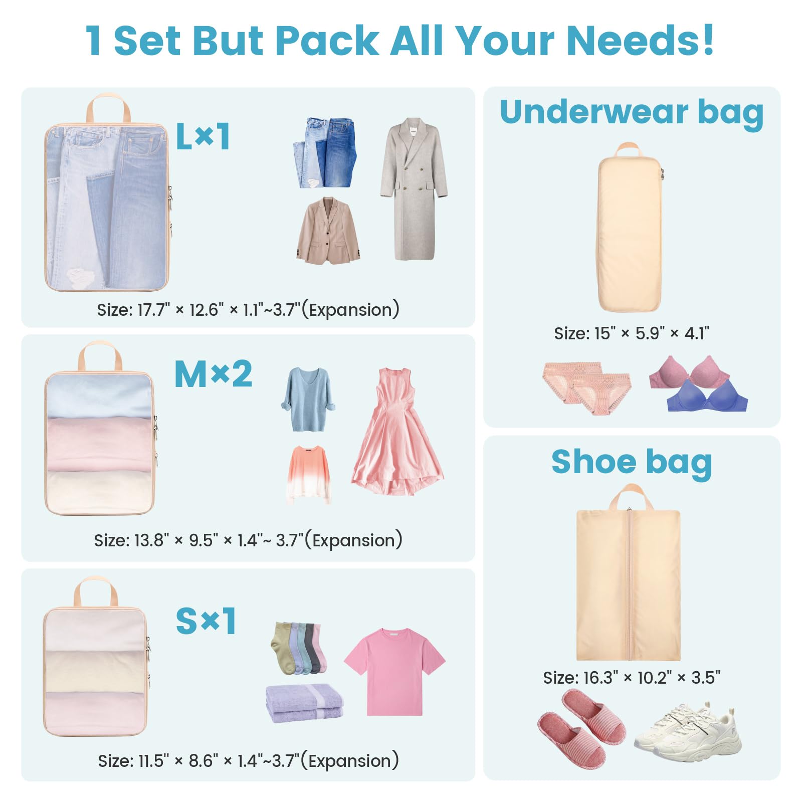 Cambond Compression Packing Cubes for Travel - Lightweight Expandable Travel Bags Luggage Organizers Travel Essentials Compression Cubes for Travel Space Saver for Carry on Suitcases Organizer