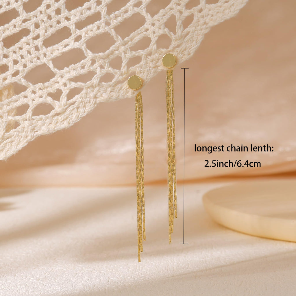 Gold Earrings for Women, 14K Gold Plated Tassel Dangle Earrings for Women Trendy Hypoallergenic Long Chain Earring Dainty Pearl Drop Earrings Elegant Wedding Earring Fashion Jewelry for Womens