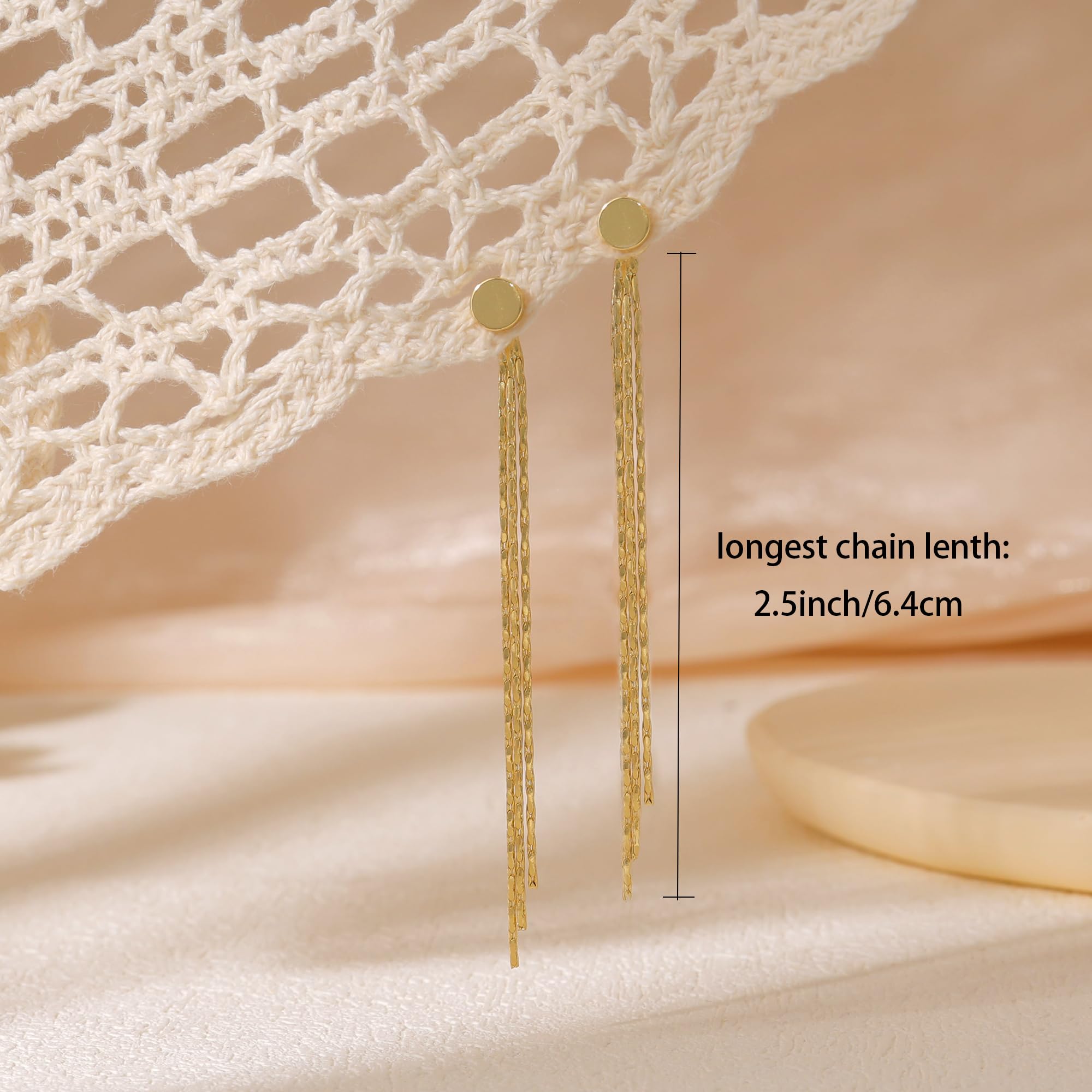 Gold Earrings for Women, 14K Gold Plated Tassel Dangle Earrings for Women Trendy Hypoallergenic Long Chain Earring Dainty Pearl Drop Earrings Elegant Wedding Earring Fashion Jewelry for Womens