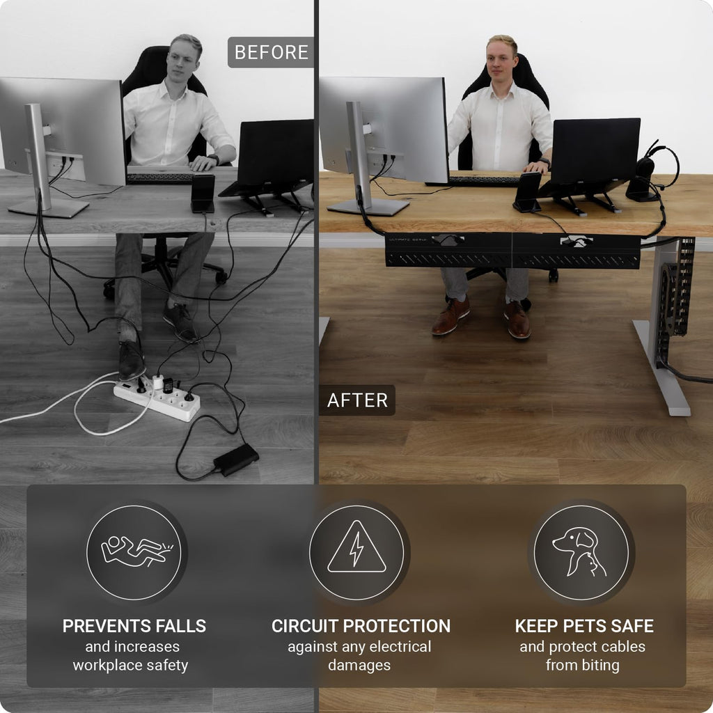 Ultimate Setup Under Desk Cable Management Vertebrae - Perfect for Sit Stand Desk - Wire Management - Adjustable Length - Flexible Cable Spine - Black, 133 cm