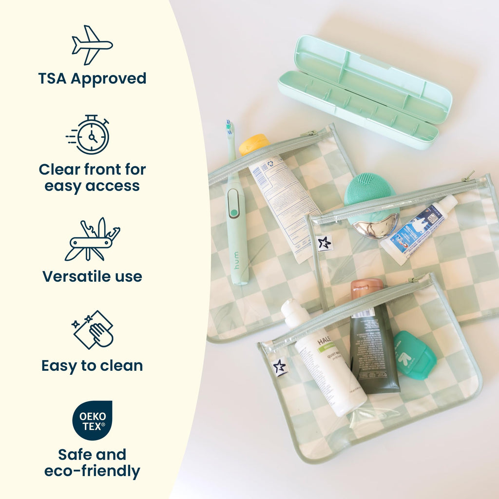 Tiny Twinkle Diaper Bag Organizing Pouches|3 Pack Mess-Proof Clear Front Travel Organizer Bags&TSA Approved Toiletry Bag Set for Baby and Mom Essentials