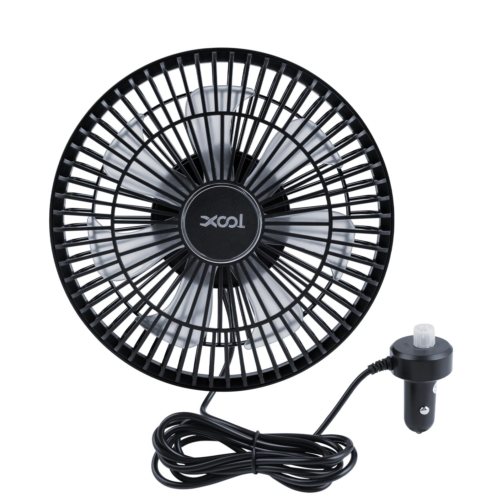 XOOL Clip Car Fan, 9 Inches 12V/24V Fan, 360° Rotatable Electric Cooling Clip on Fan with Stepless Speed Regulation for SUV, RV, Truck