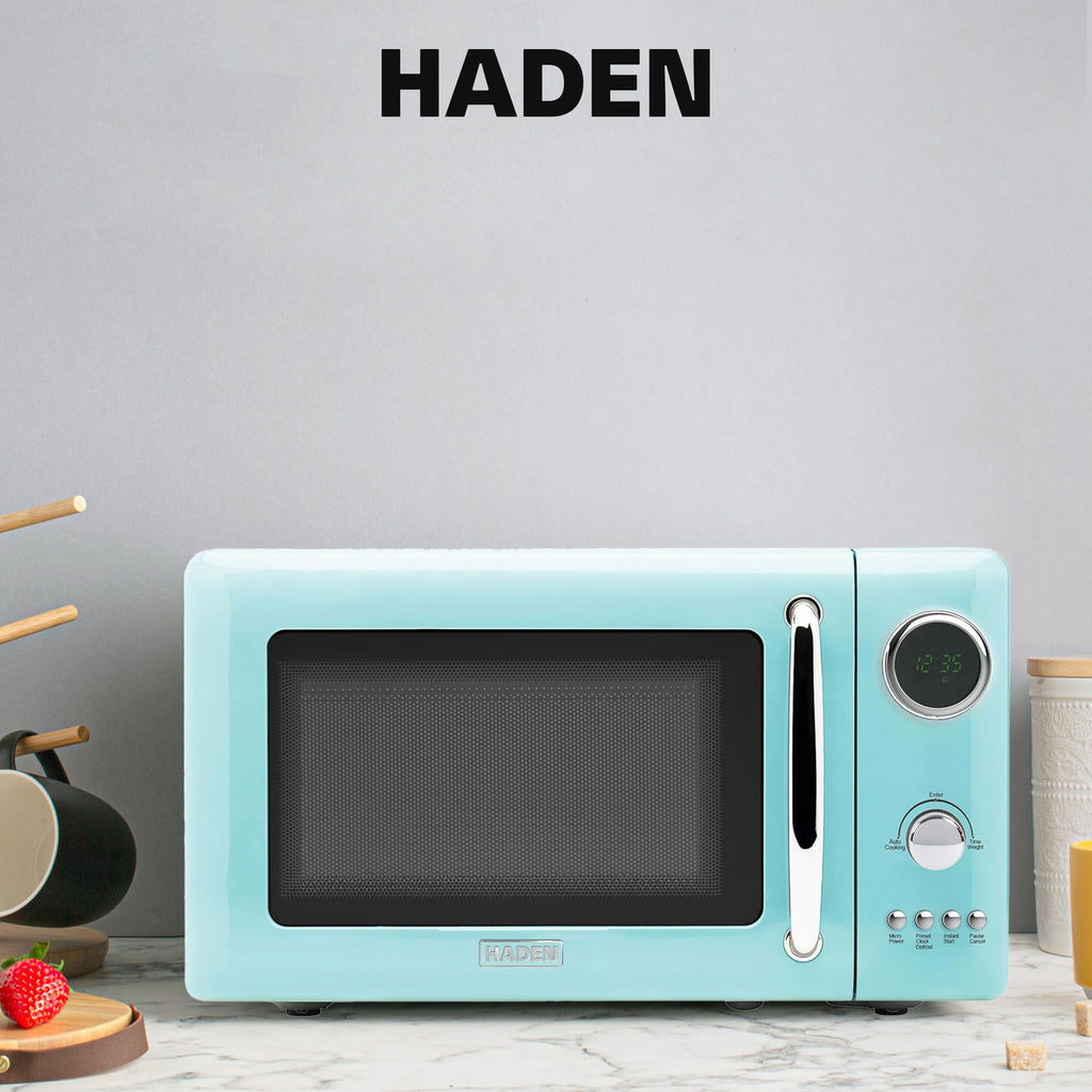 Haden 700 Watt 0.7 Cubic Foot Microwave Oven with Digital Controls, Defrost, and Instant Start Countertop Small Appliance, Ivory/Chrome