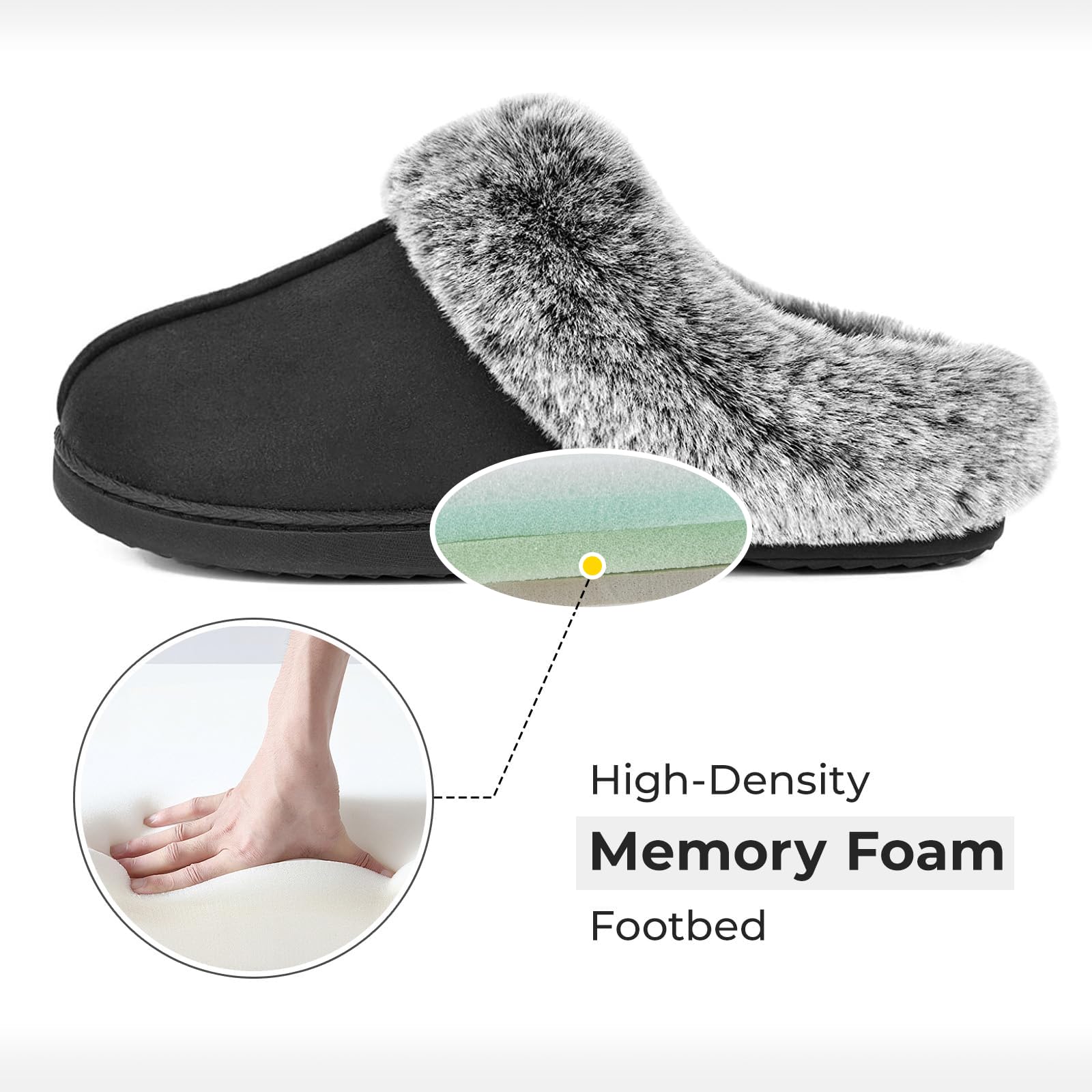 HomeTop Women's Classic Microsuede Memory Foam Slippers Durable Rubber Sole with Warm Faux Fur Collar