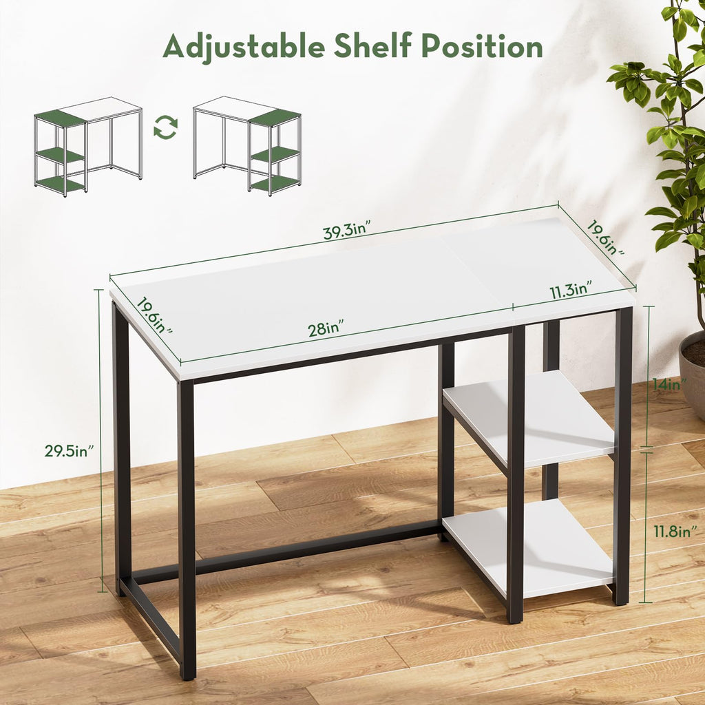 SINPAID 40 Inch Small Gaming Desk with Shelves for Small Spaces, Easy Assembly Study Desk, Sturdy Writing Desk for Bedroom & Home Office, Black