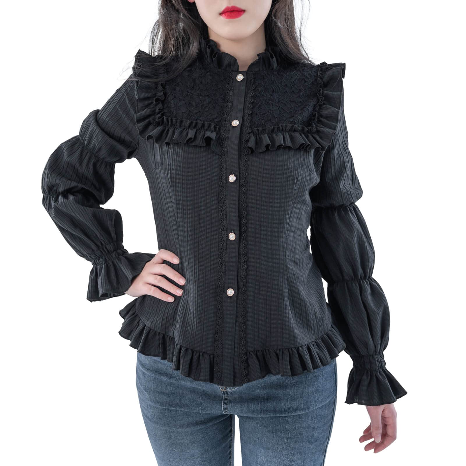 Nuoqi Victorian Blouse Womens Gothic Shirt Vintage Long Sleeve Lotus Ruffle Tops